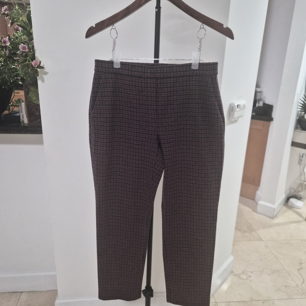 Theory Women's Black and Red Checkered Cropped Pants